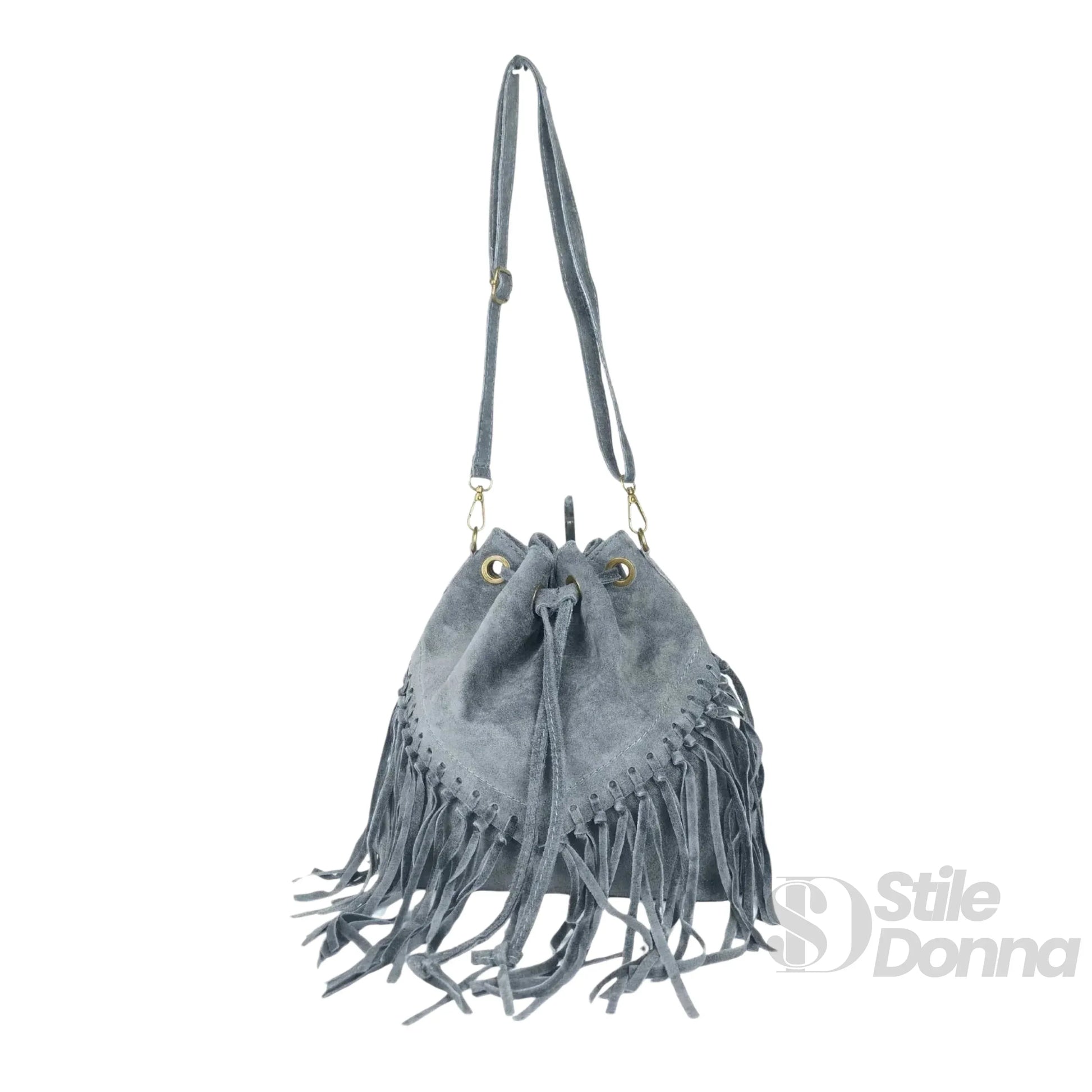 borsa-a-secchiello-in-camoscio-con-frange-tracolla-273 - Stile Donna Bags