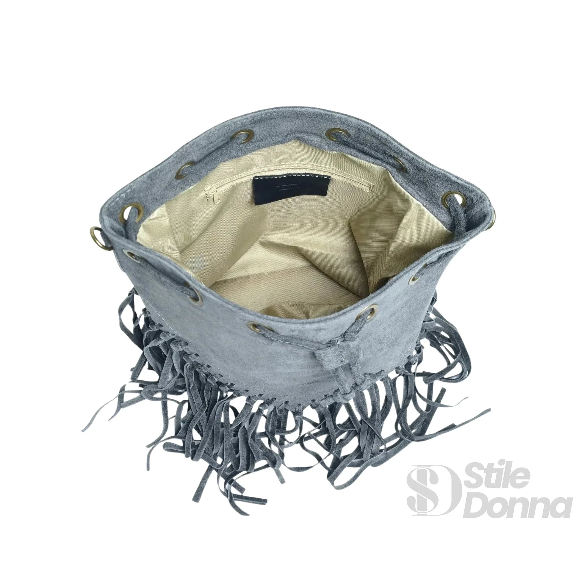 borsa-a-secchiello-in-camoscio-con-frange-tracolla-suede-326 - Stile Donna Bags