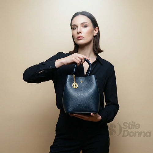 Borsa Secchiello Vera Pelle Quotidiana | Prospettiva indossata | vera pelle | Rosa