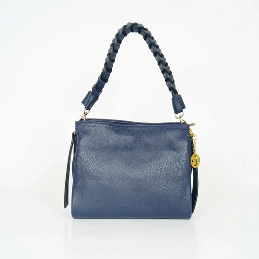Amora Borsa a Spalla Classico in Pelle Blu | Vista frontale | vera pelle | Blu