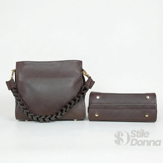 Amora Borsa a Spalla Classico in Pelle Blu | Vista posteriore | vera pelle | Caffè