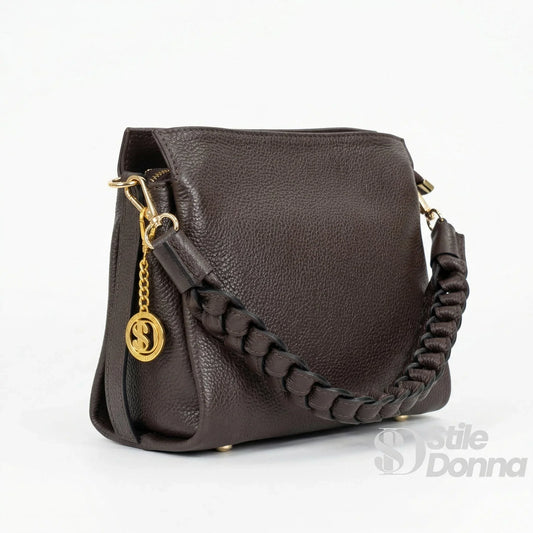 Amora Borsa a Spalla Classico in Pelle Blu | Vista laterale | vera pelle | Caffè