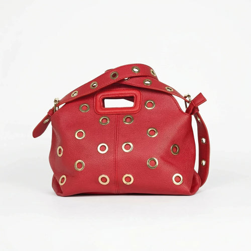 Borsa a Spalla Con Occhielli Circolari Oro In Ecopelle Re… | Vista frontale | ecopelle | Rosso