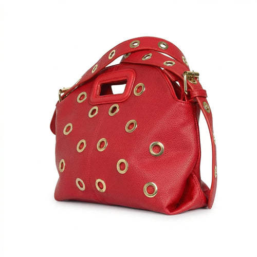 Borsa a Spalla Con Occhielli Circolari Oro In Ecopelle Re… | Close-up chiusura | ecopelle | Nero