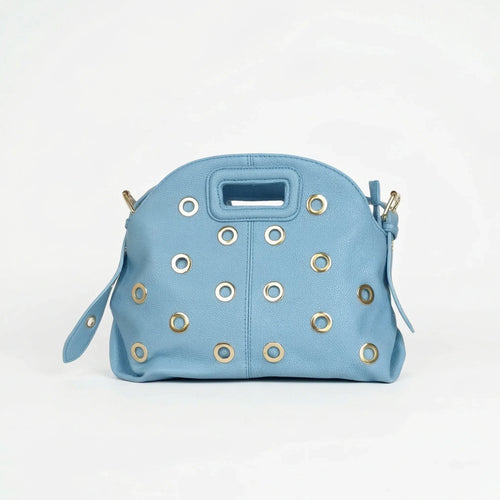 Borsa a Spalla Con Occhielli Circolari Oro In Ecopelle Re… | Vista laterale | ecopelle | Blu