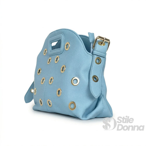Borsa a Spalla Con Occhielli Circolari Oro In Ecopelle Re… | Prospettiva indossata | ecopelle | Nero