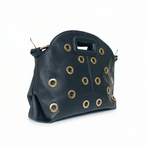 Borsa a Spalla Con Occhielli Circolari Oro In Ecopelle Re… | Vista aggiuntiva 11 | ecopelle | Nero