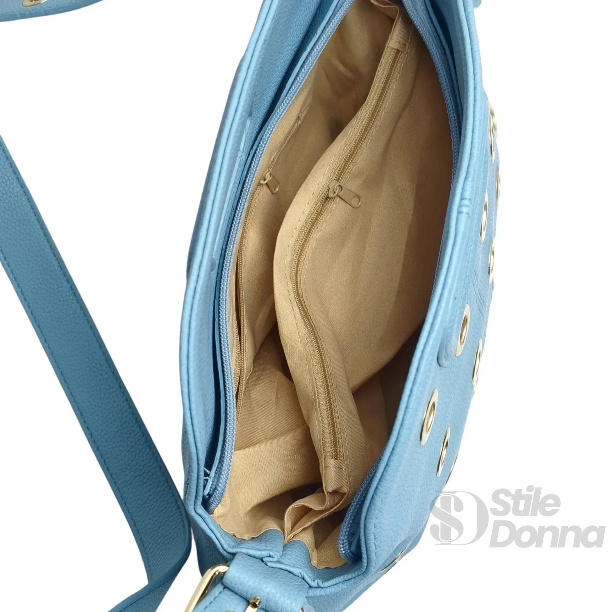 borsa-a-spalla-con-occhielli-circolari-oro-mano-tracolla-finta-705 - Stile Donna Bags