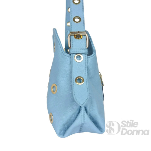Borsa a Spalla Con Occhielli Circolari Oro In Ecopelle Re… | Vista dall'alto | ecopelle | Nero