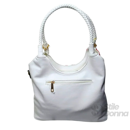 Borsa A Spalla In Ecopelle Tricolore Con Manici Intreccia… | Dettaglio esterno | ecopelle | Bianco