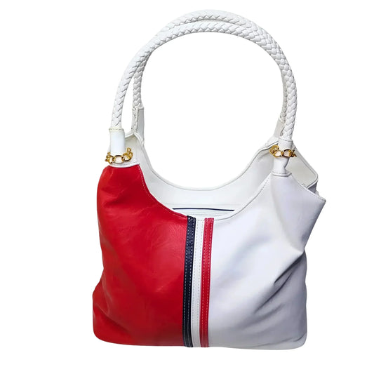 Borsa A Spalla In Ecopelle Tricolore Con Manici Intreccia… | Vista frontale | ecopelle