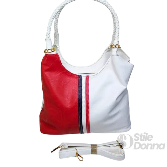 Borsa A Spalla In Ecopelle Tricolore Con Manici Intreccia… | Vista laterale | ecopelle