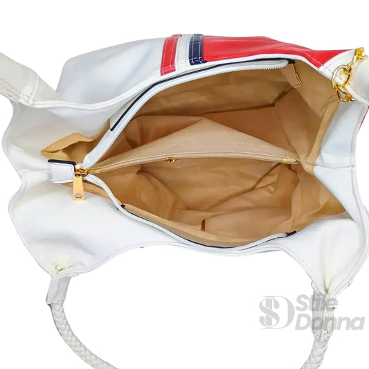 Borsa A Spalla In Ecopelle Tricolore Con Manici Intreccia… | Vista posteriore | ecopelle