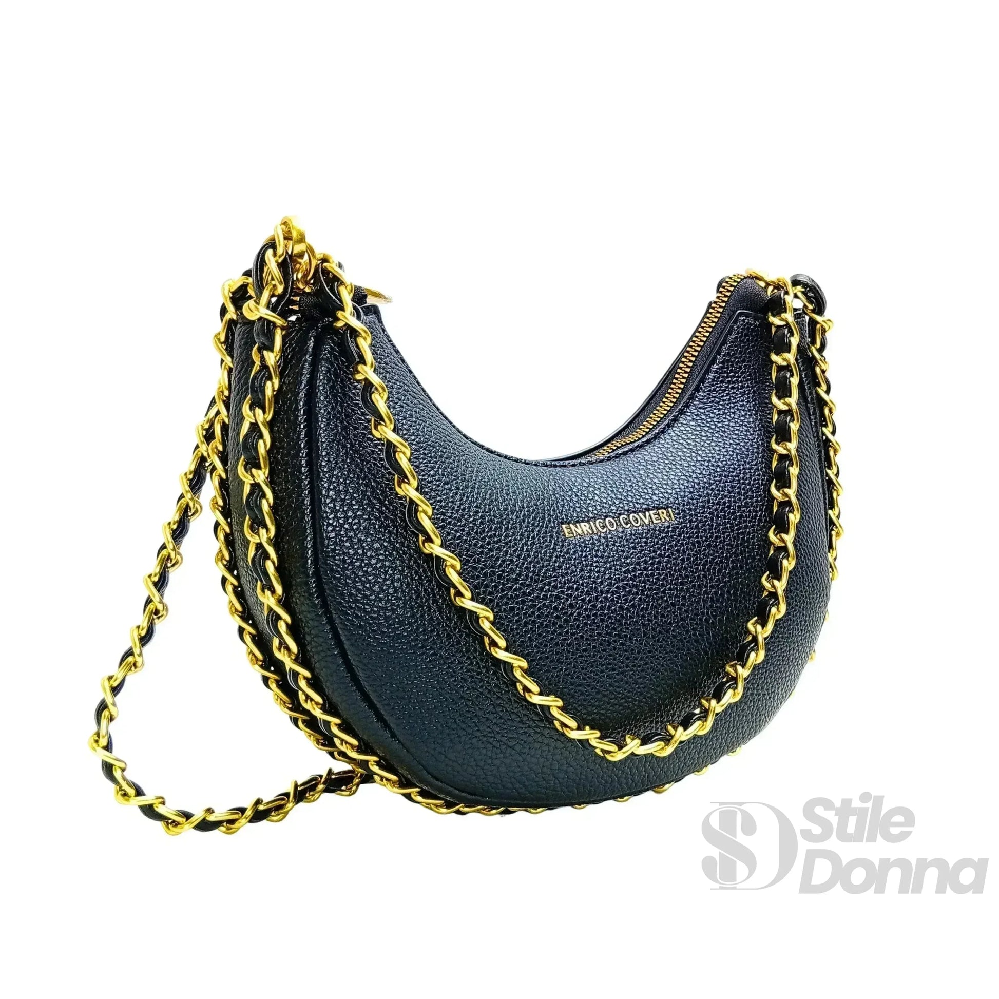 Enrico Coveri Borsa A Spalla Rosa Con Tracolla A Catena I… | Interno e tasche | ecopelle | Nero