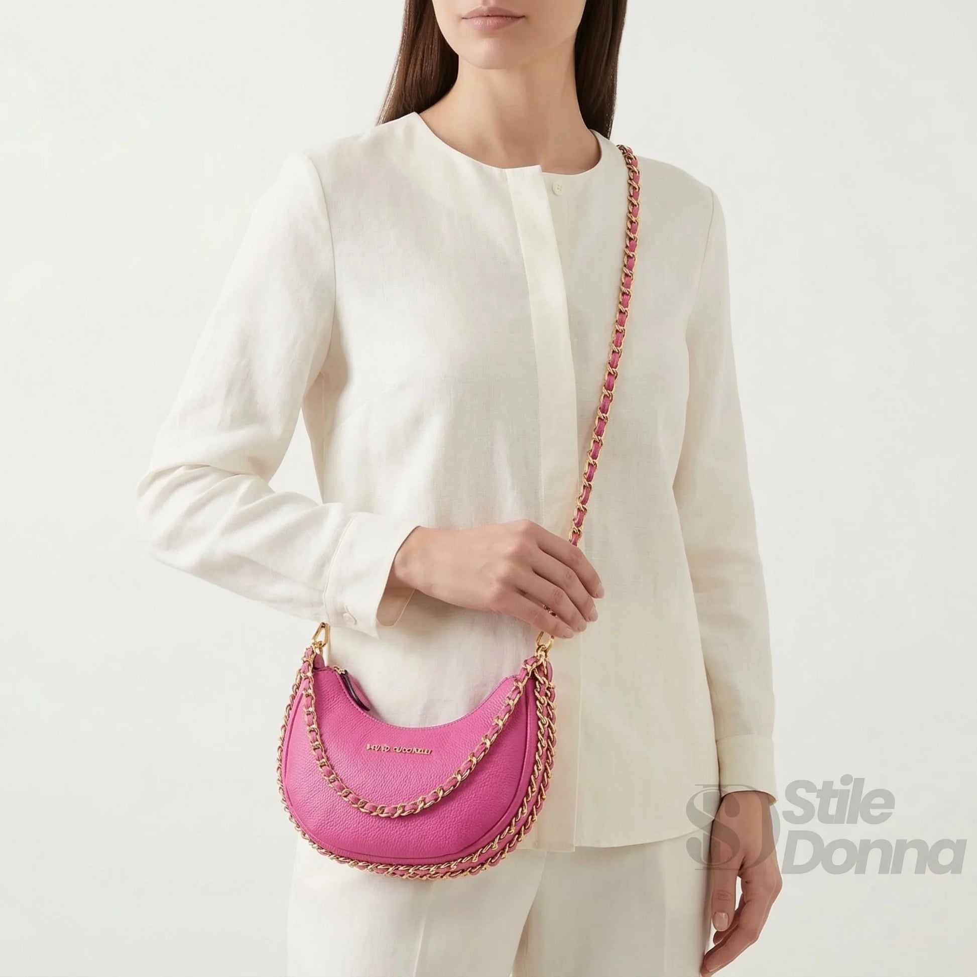 Enrico Coveri Borsa A Spalla Rosa Con Tracolla A Catena I… | Vista laterale | ecopelle | Nero