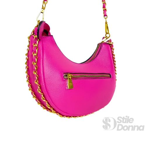 Enrico Coveri Borsa A Spalla Rosa Con Tracolla A Catena I… | Close-up chiusura | ecopelle | Nero