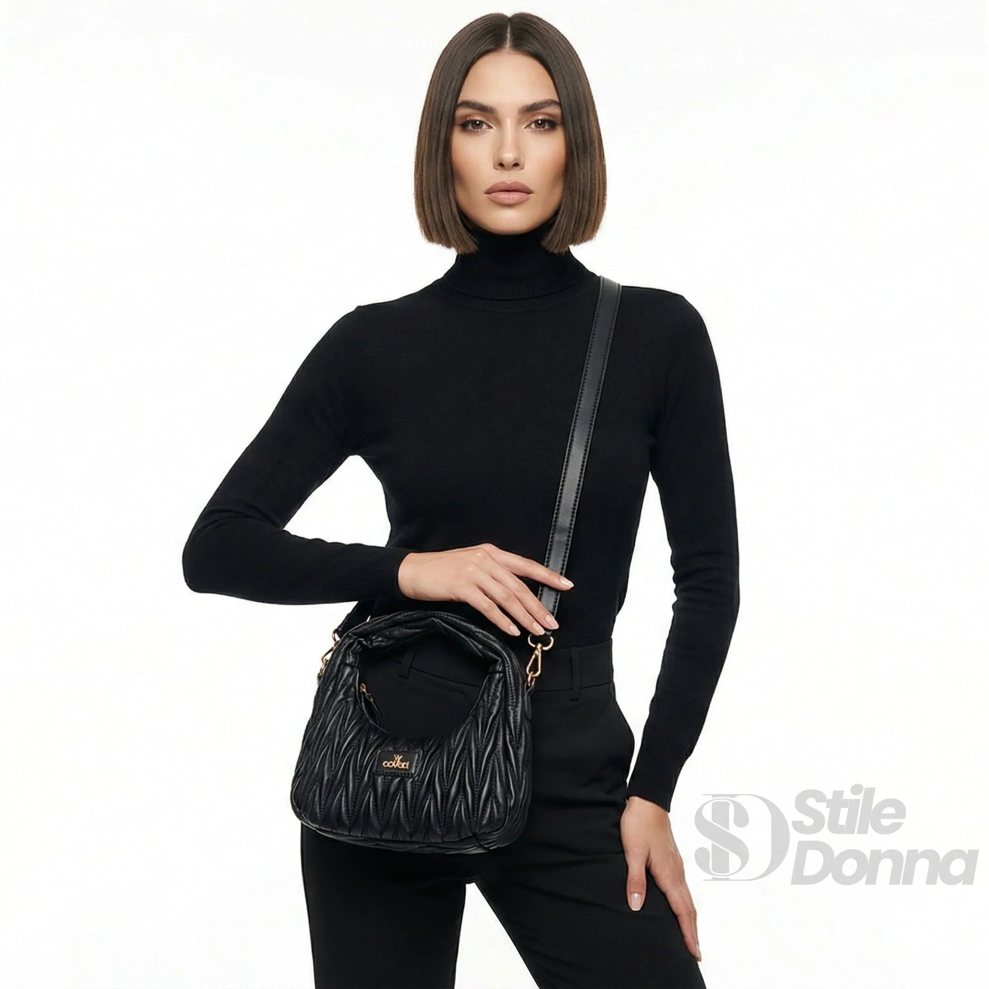 borsa-a-spalla-trapuntata-midnight-beige-con-manico-spirale-tracolla-565 - Stile Donna Bags