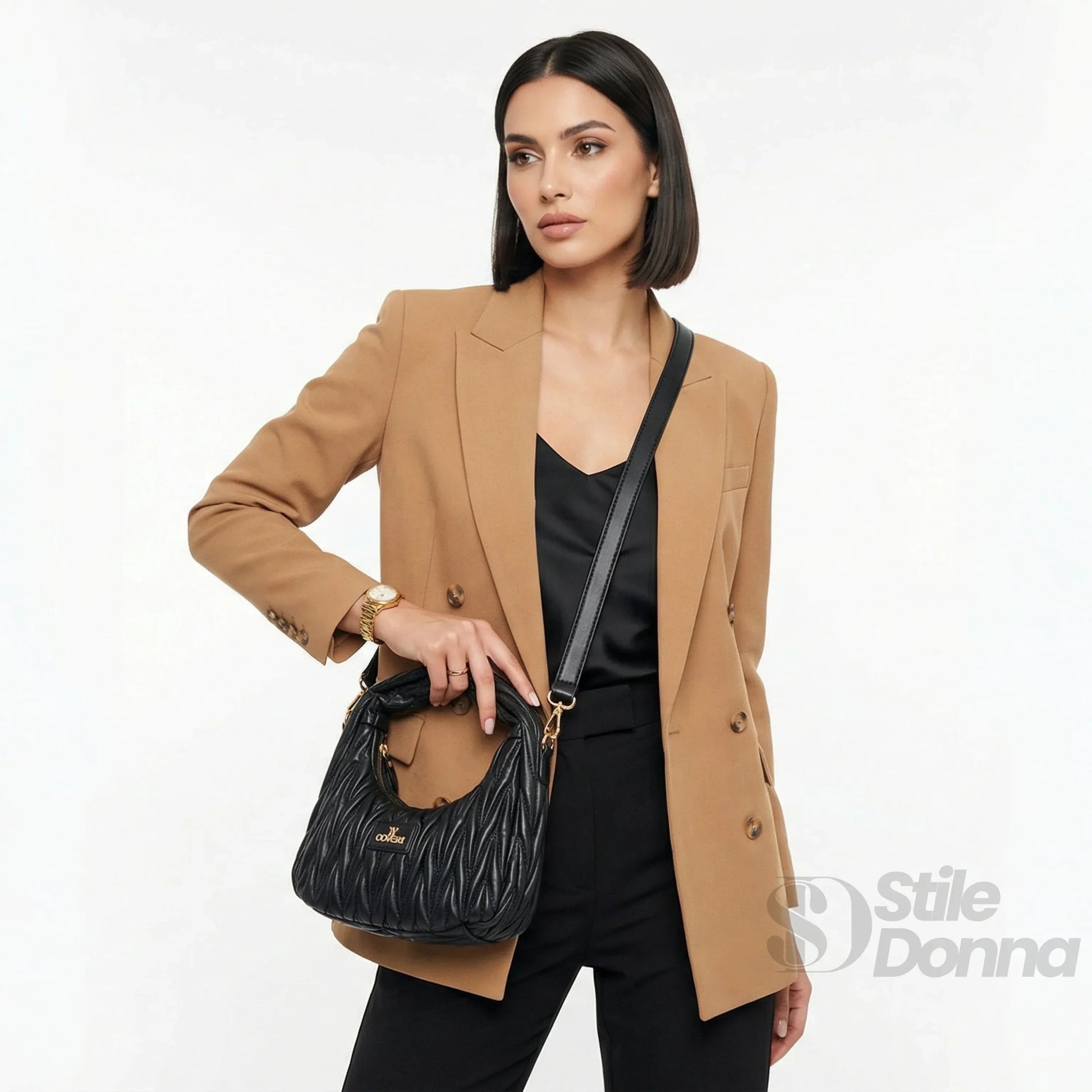 borsa-a-spalla-trapuntata-midnight-beige-con-manico-spirale-tracolla-763 - Stile Donna Bags