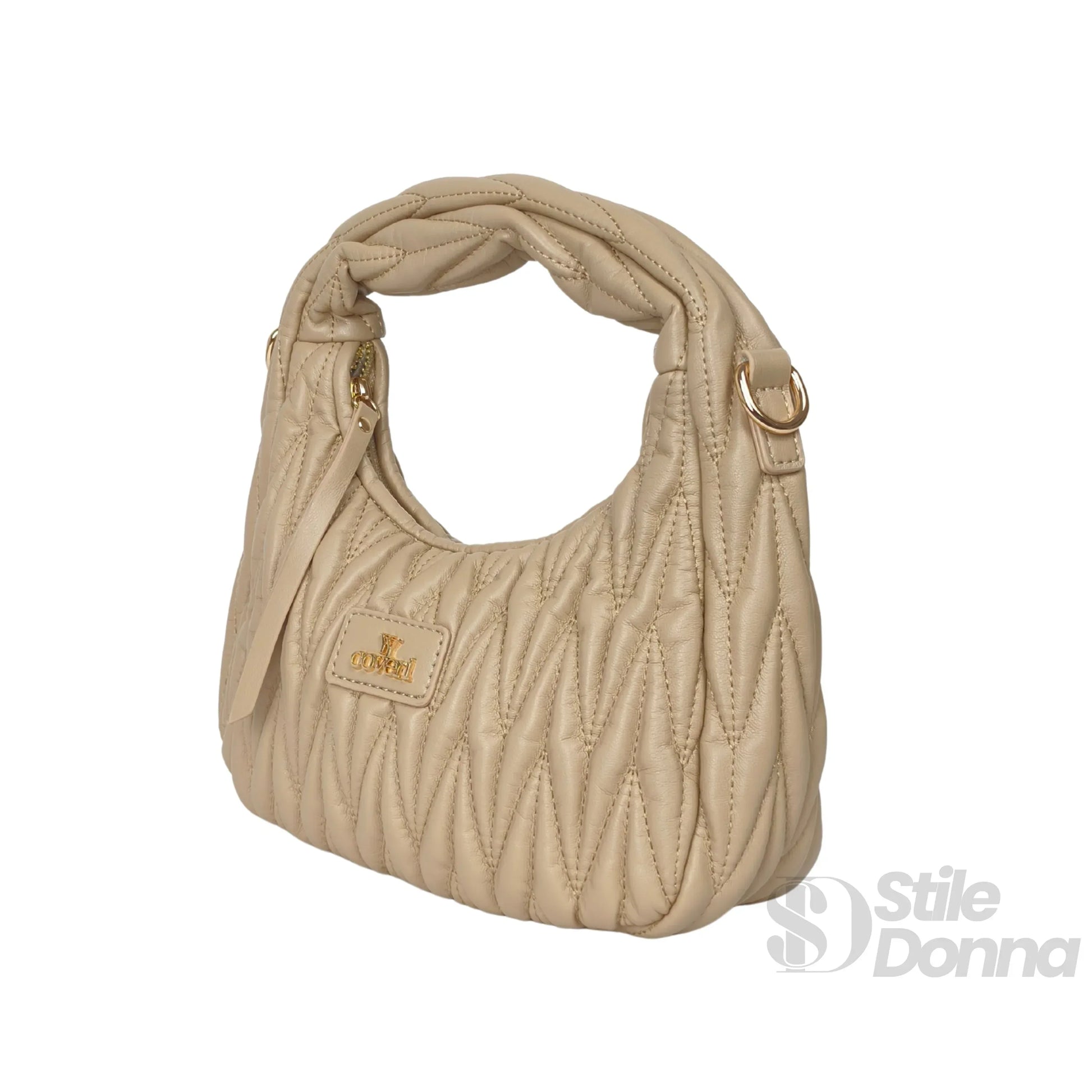 borsa-a-spalla-trapuntata-midnight-beige-con-manico-spirale-tracolla-970 - Stile Donna Bags