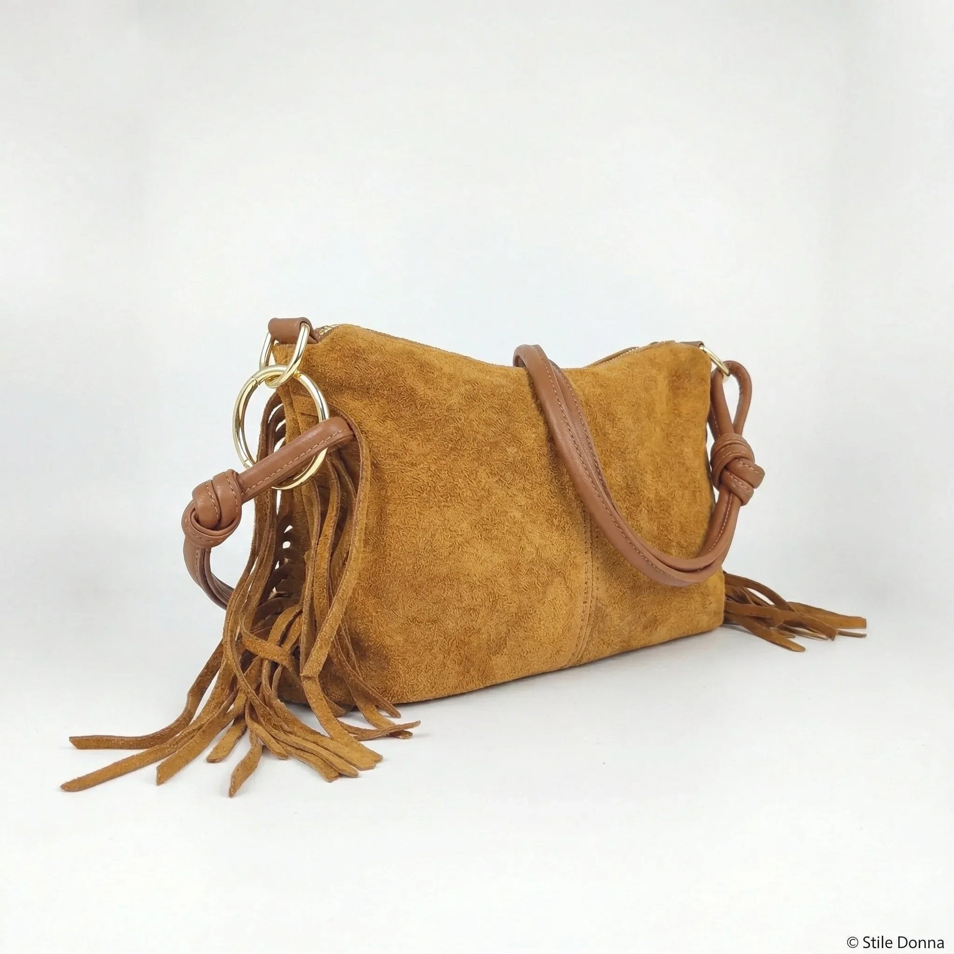 borsa-a-tracolla-in-camoscio-con-frange-boho-382 - Stile Donna Bags