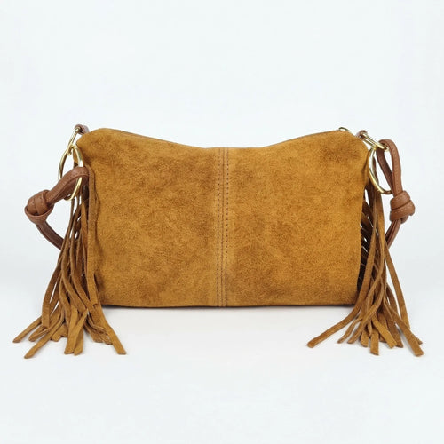 Borsa a tracolla Camilla Boho in pelle scamosciata con fr… | Vista frontale | vera pelle