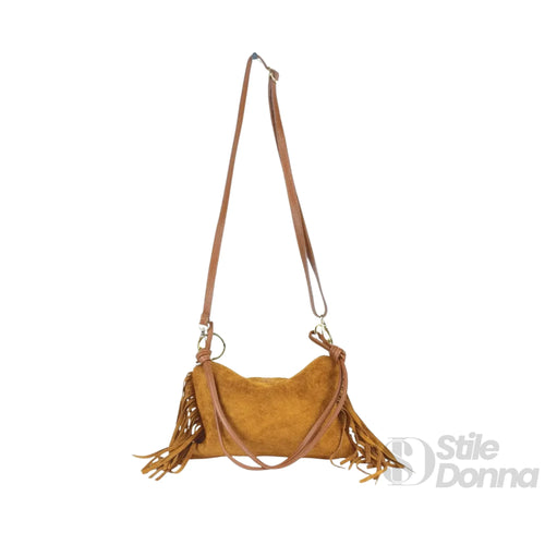 Borsa a tracolla Camilla Boho in pelle scamosciata con fr… | Close-up chiusura | vera pelle