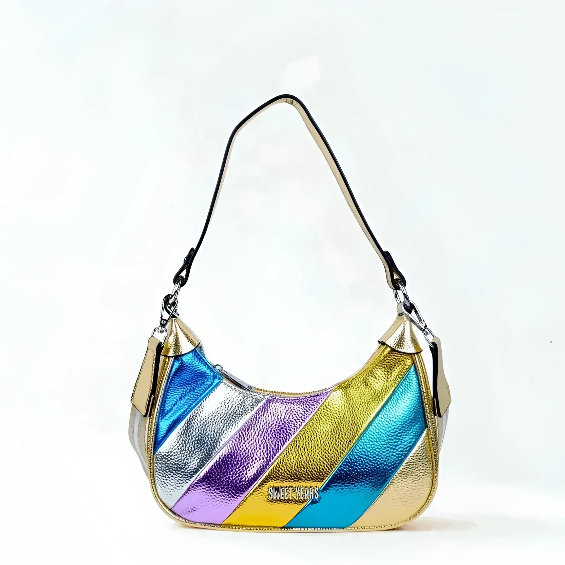Rainbow Metallic Borsa A Tracolla Rigata Ecopelle Compatt… | Vista frontale | ecopelle