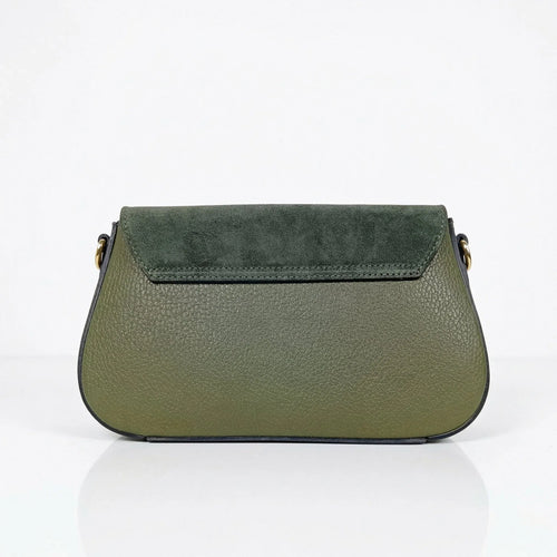 Borsa Bella Nova Crossbody in Vera Pelle e Camoscio | Prospettiva indossata | vera pelle | Verde