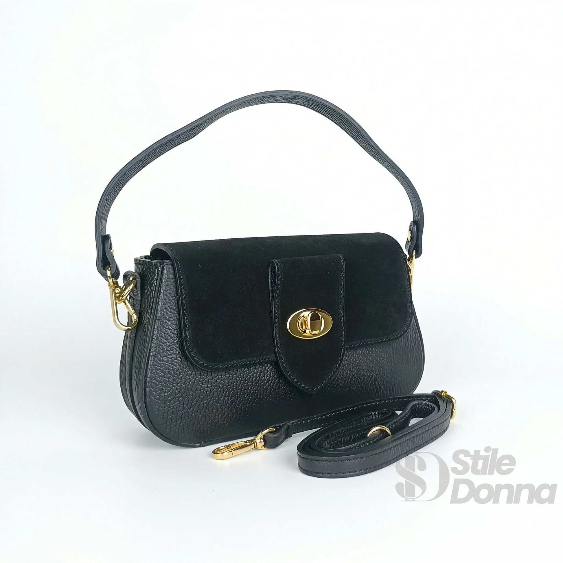 borsa-bella-nova-crossbody-in-vera-pelle-e-camoscio-a-tracolla-nera-610 - Stile Donna Bags
