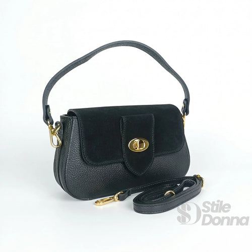 Borsa Bella Nova Crossbody in Vera Pelle e Camoscio | Vista laterale | vera pelle | Verde