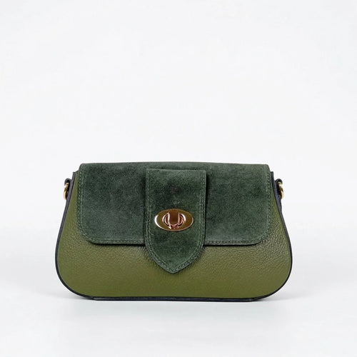 Borsa Bella Nova Crossbody in Vera Pelle e Camoscio | Vista frontale | vera pelle | Nero