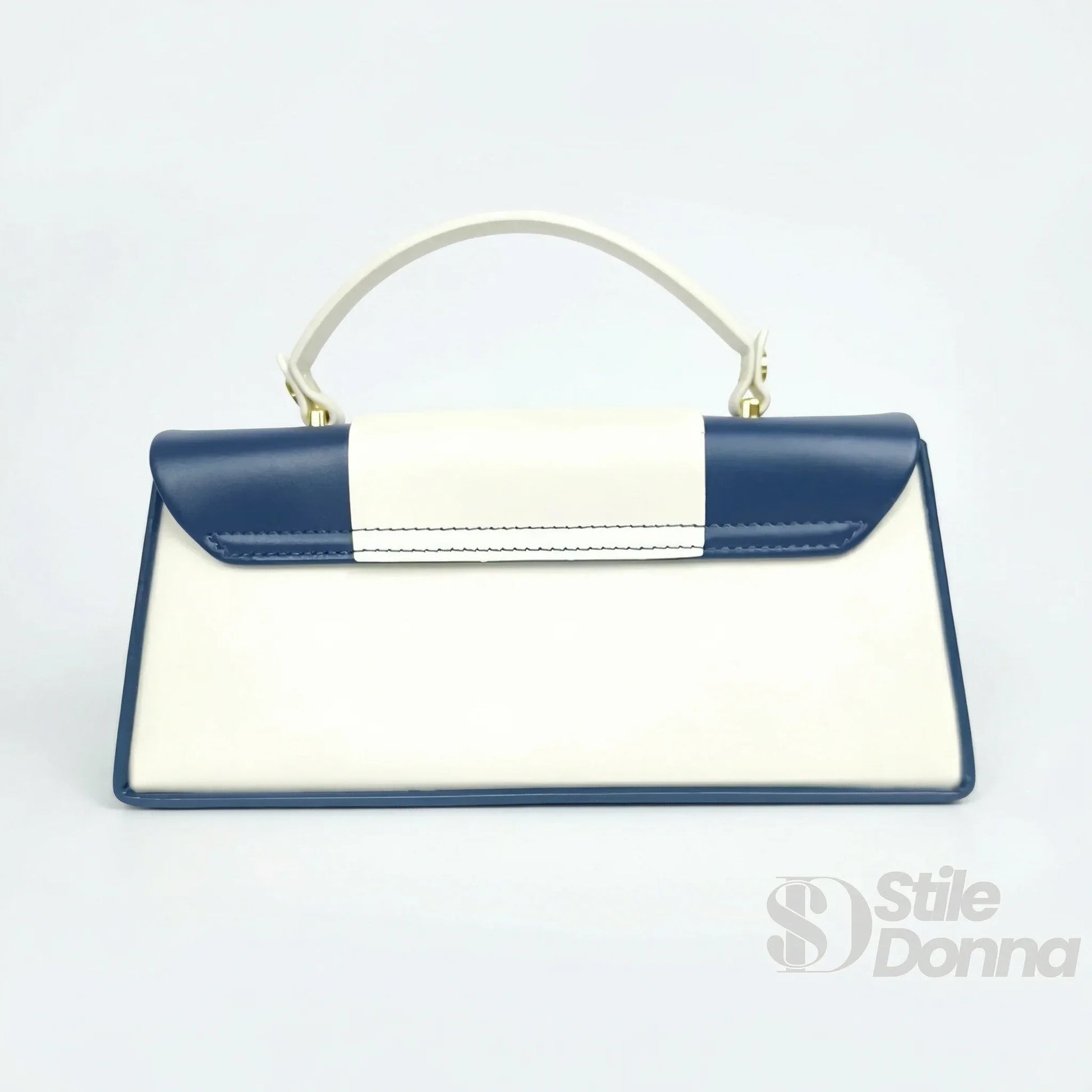 Borsa Bicolore Blu e Crema con Chiusura Dorata | Vista posteriore | ecopelle | Beige