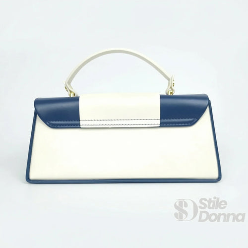 Borsa Bicolore Blu e Crema con Chiusura Dorata | Vista posteriore | ecopelle | Beige