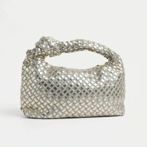 Borsa con manico a nodo intrecciata in argento | Vista frontale | ecopelle | Oro