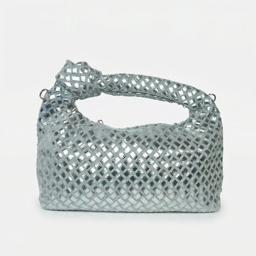 Borsa con manico a nodo intrecciata in argento | Vista laterale | ecopelle | Argento