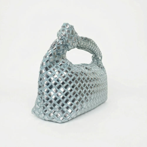 Borsa con manico a nodo intrecciata in argento | Vista posteriore | ecopelle | Argento