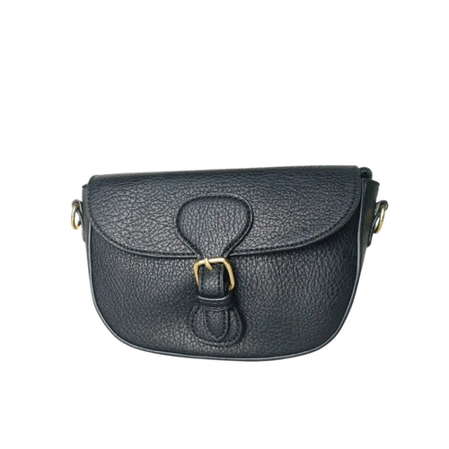 Borsa Crossbody in Pelle Azzurra con Chiusura Magnetica | Dettaglio esterno | ecopelle | Nero