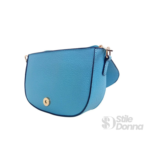 Borsa Crossbody in Pelle Azzurra con Chiusura Magnetica | Dettaglio manico | ecopelle | Nero