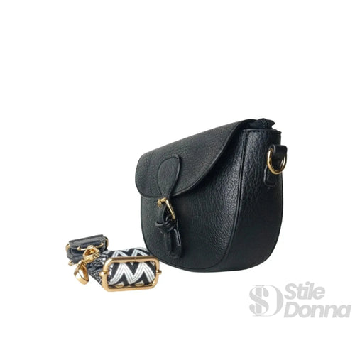 Borsa Crossbody in Pelle Azzurra con Chiusura Magnetica | Interno e tasche | ecopelle | Nero