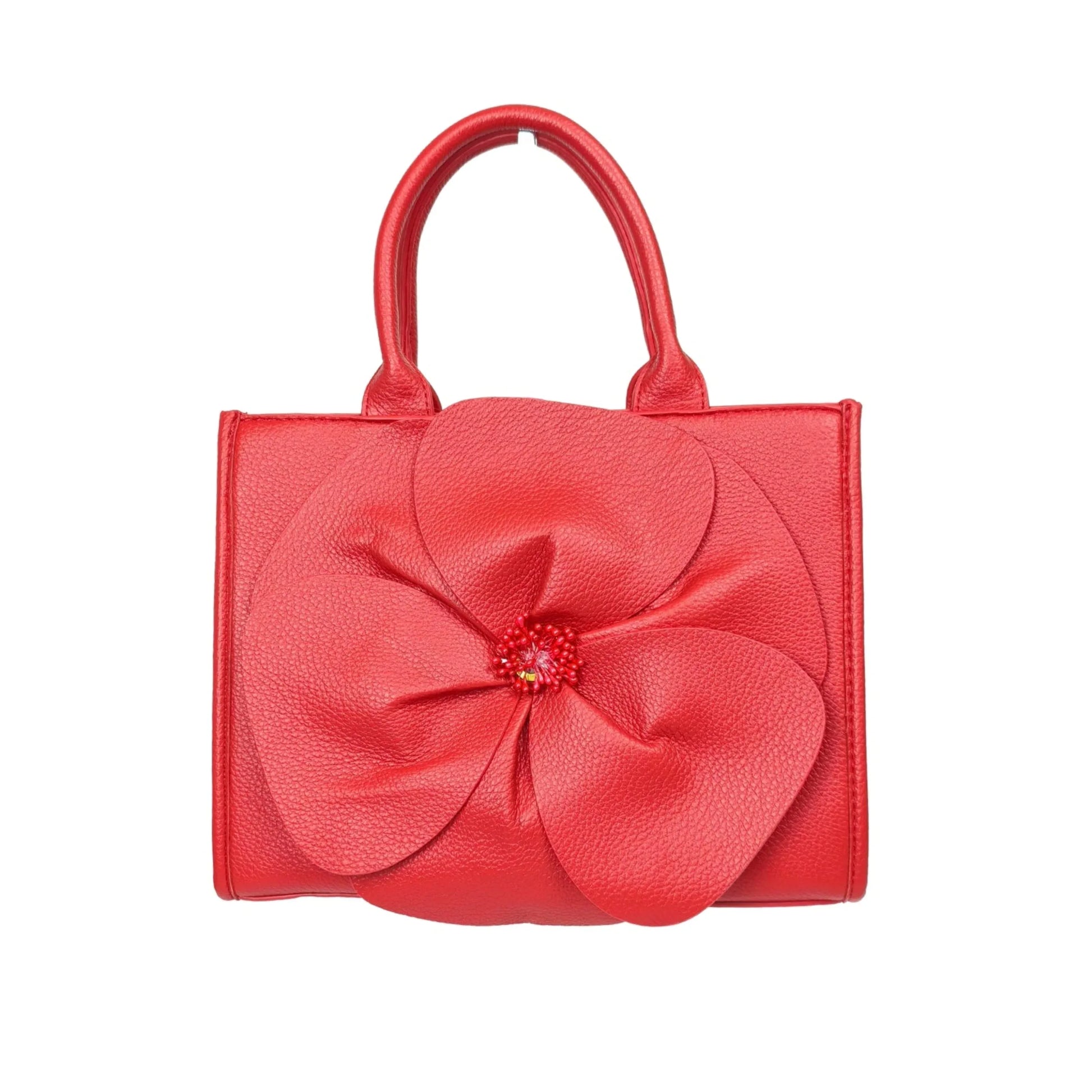 Borsa da Donna in Pelle Rossa con Ricamo Floreale | Vista frontale | ecopelle | Rosso