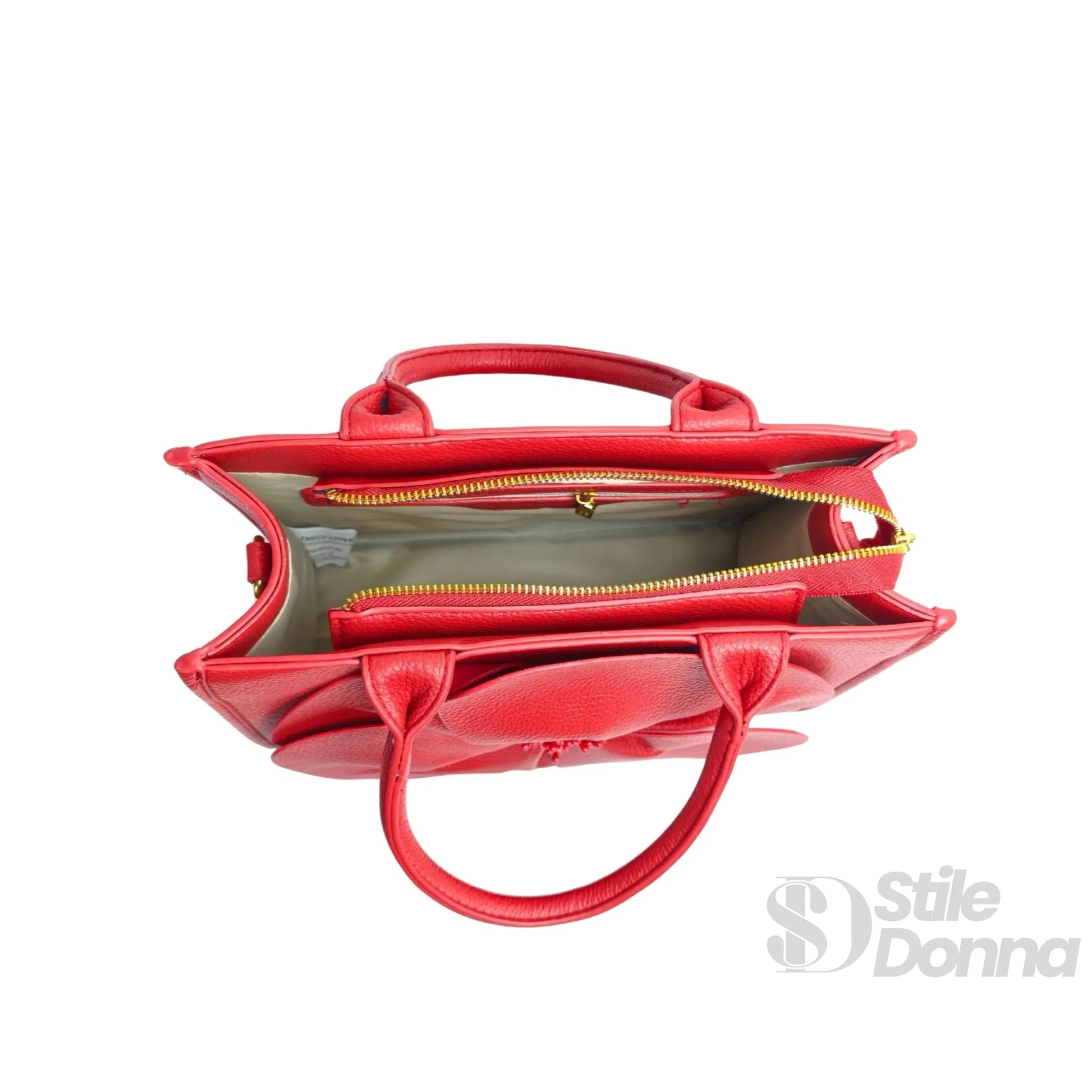 Borsa da Donna in Pelle Rossa con Ricamo Floreale | Close-up chiusura | ecopelle | Rosso