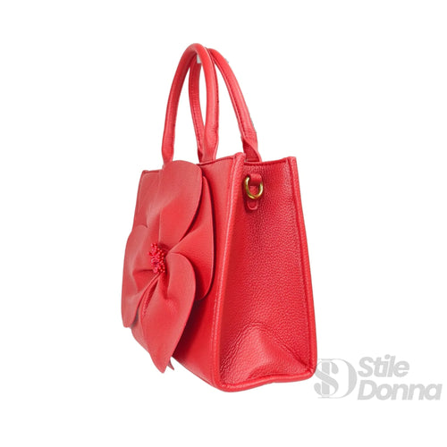 Borsa da Donna in Pelle Rossa con Ricamo Floreale | Vista posteriore | ecopelle | Rosso