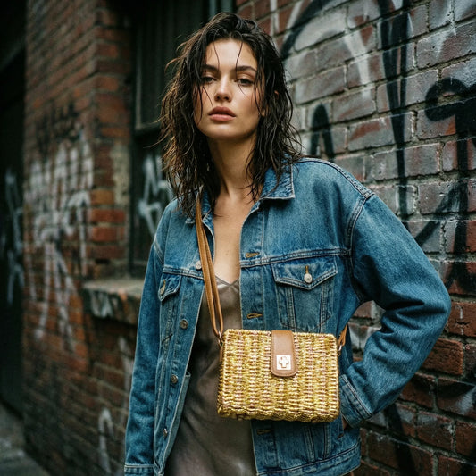Borsa da Donna Intrecciata a Mano in Paglia | Vista laterale | ecopelle