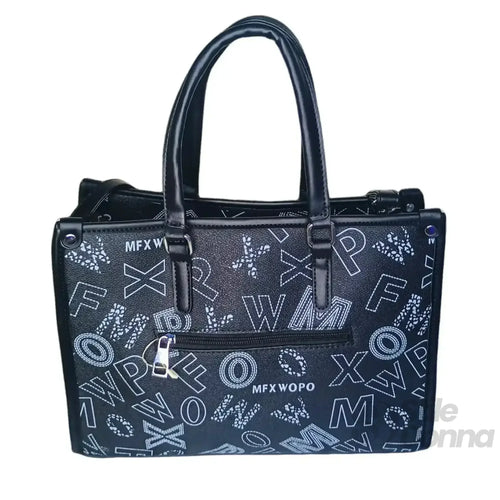 Borsa Da Donna Nera Di Design Con Stampa E Tracolla In Ec… | Vista laterale | ecopelle | Nero