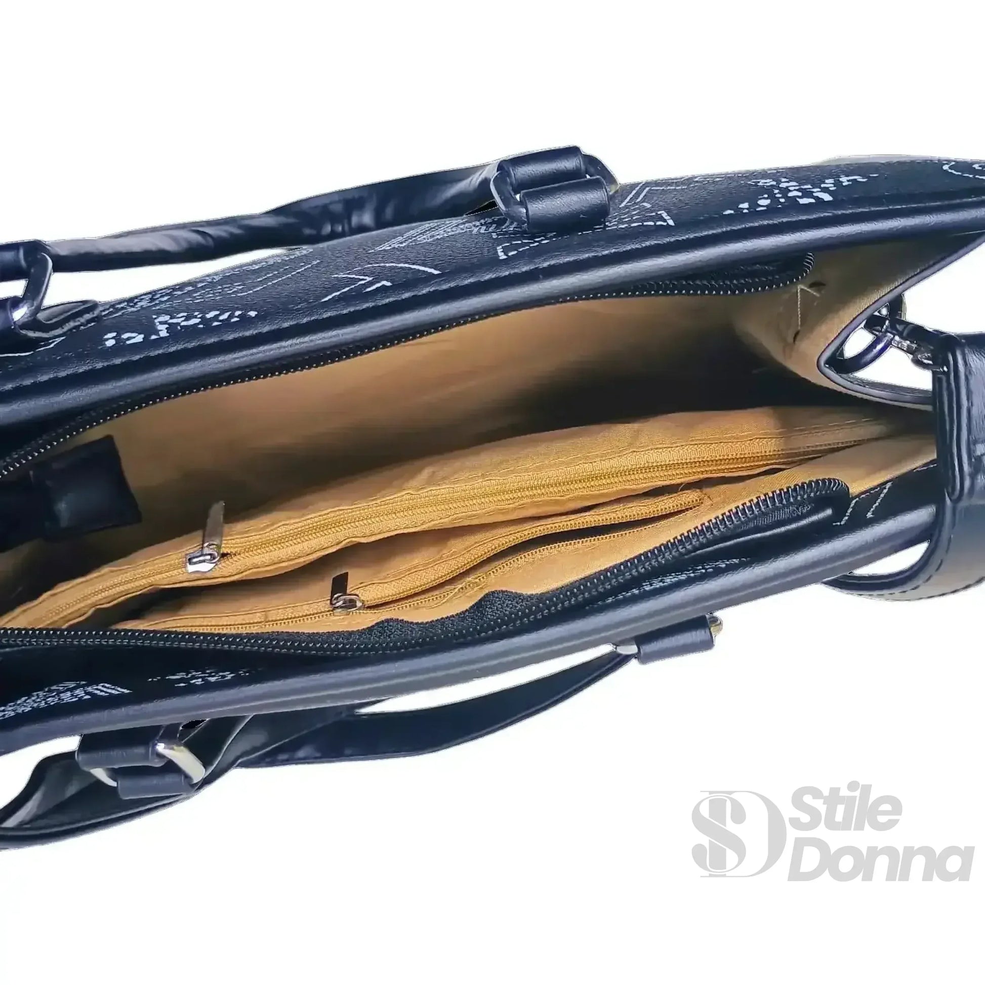 Borsa Da Donna Nera Di Design Con Stampa E Tracolla In Ec… | Close-up chiusura | ecopelle | Nero