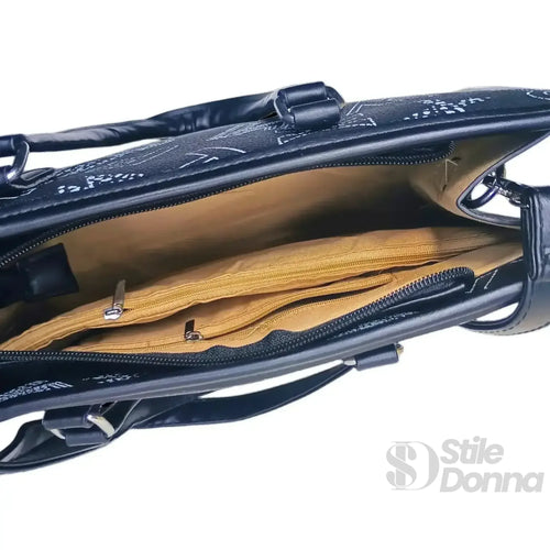 Borsa Da Donna Nera Di Design Con Stampa E Tracolla In Ec… | Close-up chiusura | ecopelle | Nero