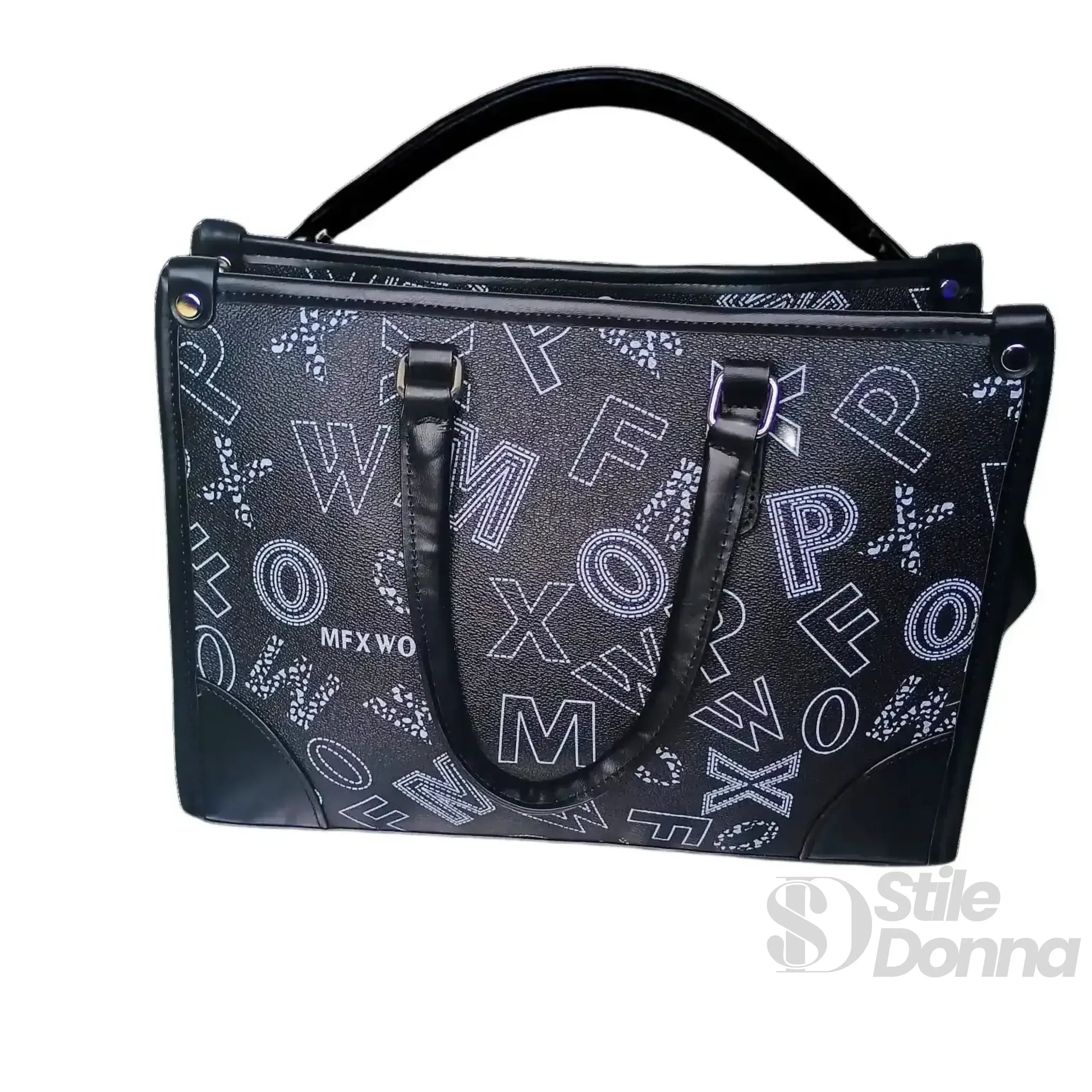 Borsa Da Donna Nera Di Design Con Stampa E Tracolla In Ec… | Interno e tasche | ecopelle | Nero