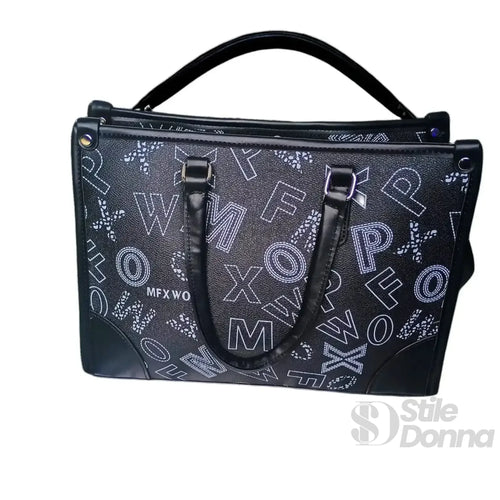 Borsa Da Donna Nera Di Design Con Stampa E Tracolla In Ec… | Interno e tasche | ecopelle | Nero