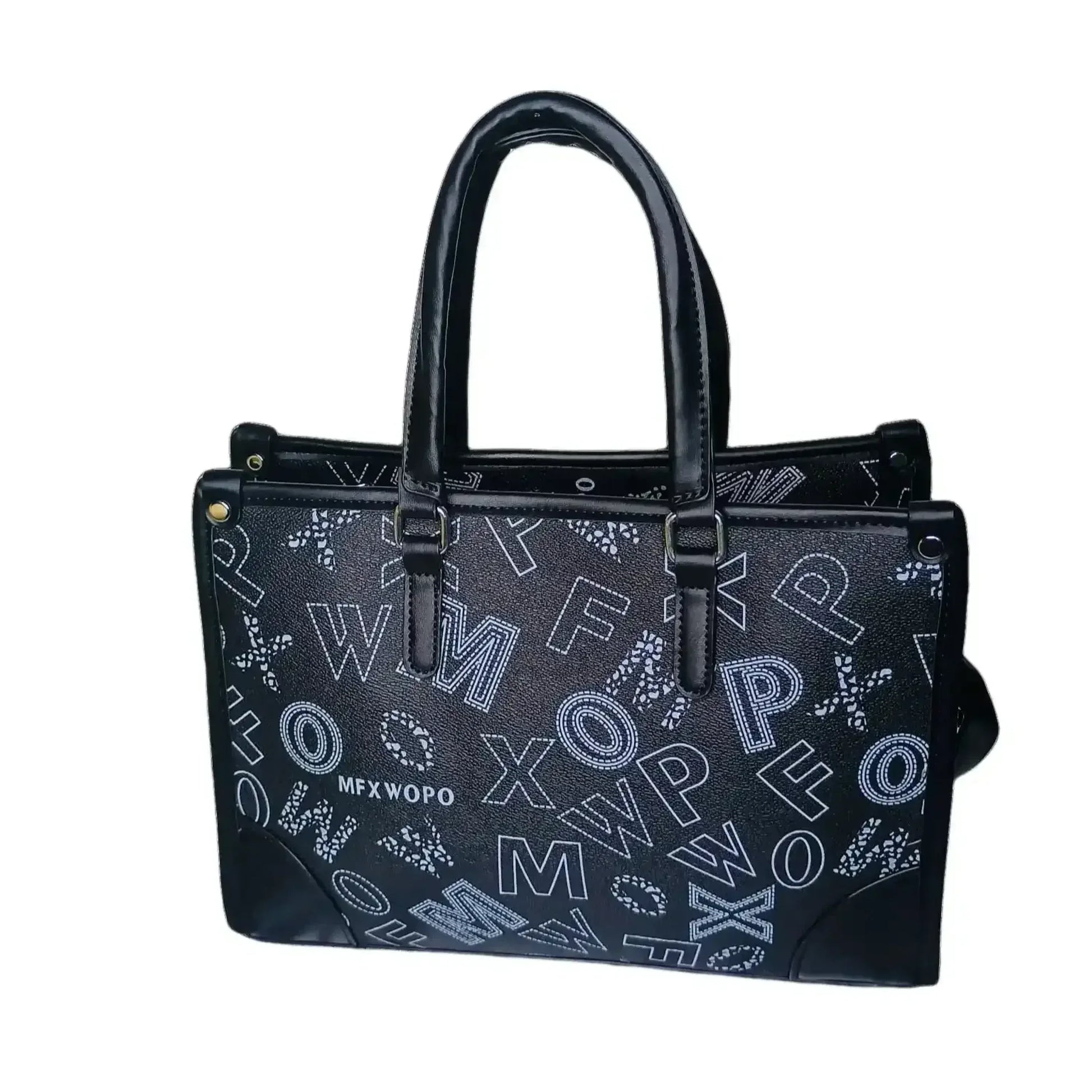Borsa Da Donna Nera Di Design Con Stampa E Tracolla In Ec… | Vista frontale | ecopelle | Nero