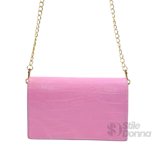 Borsa Donna In Similpelle Rosa Con Texture Coccodrillo El… | Prospettiva indossata | vera pelle | Rosa